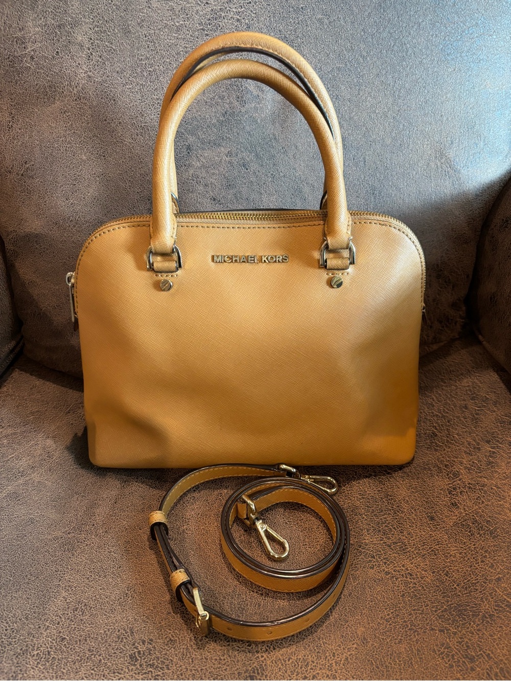 Michael Kors Cindy Dome Tan Leather Handbag